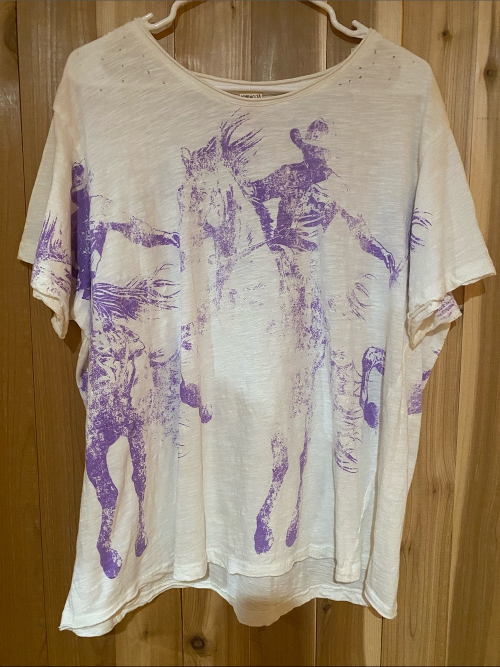 Magnolia Pearl Cream Tee with Purple Western Horse Print